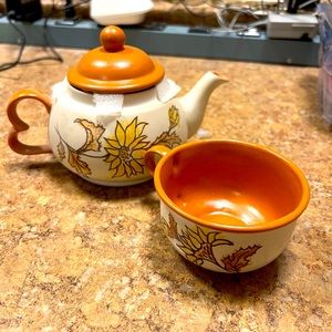 One of a kind handmade teapot and teacup set